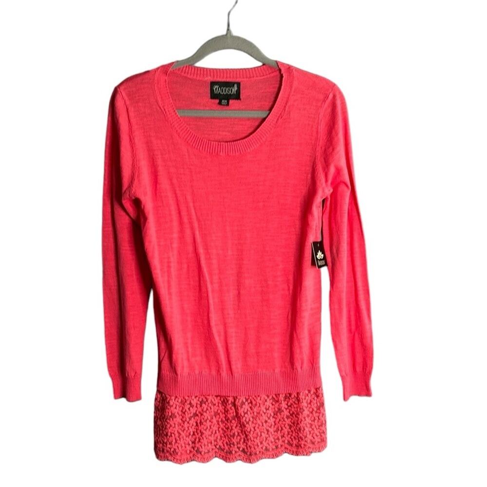 Mia Maddison Pink Lightweight Long Sleeve Sweater Lace Bottom Medium